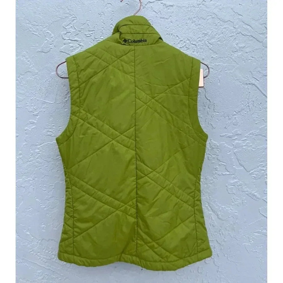 Columbia Womens Sleeveless Full Zip Up Quilted Collar Faux Fur Green Vest Sz S - Picture 2 of 7
